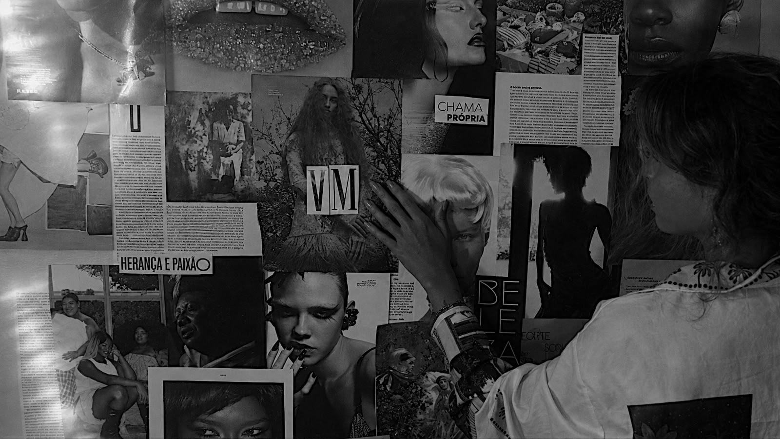 Moodboard visual em preto e branco no processo criativo